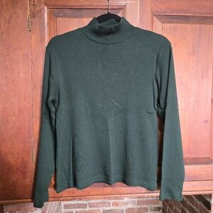 Lauren Ralph Lauren Green Ribbed 100% Cotton Mock Neck - Medium